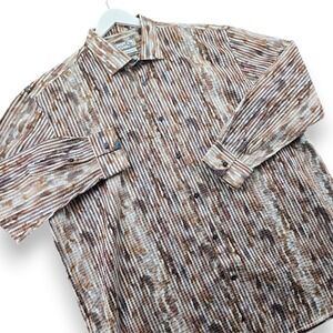 Brandolini Mens XXL Brown Striped Ribbed Cotton Blend Button Up Shirt Italy